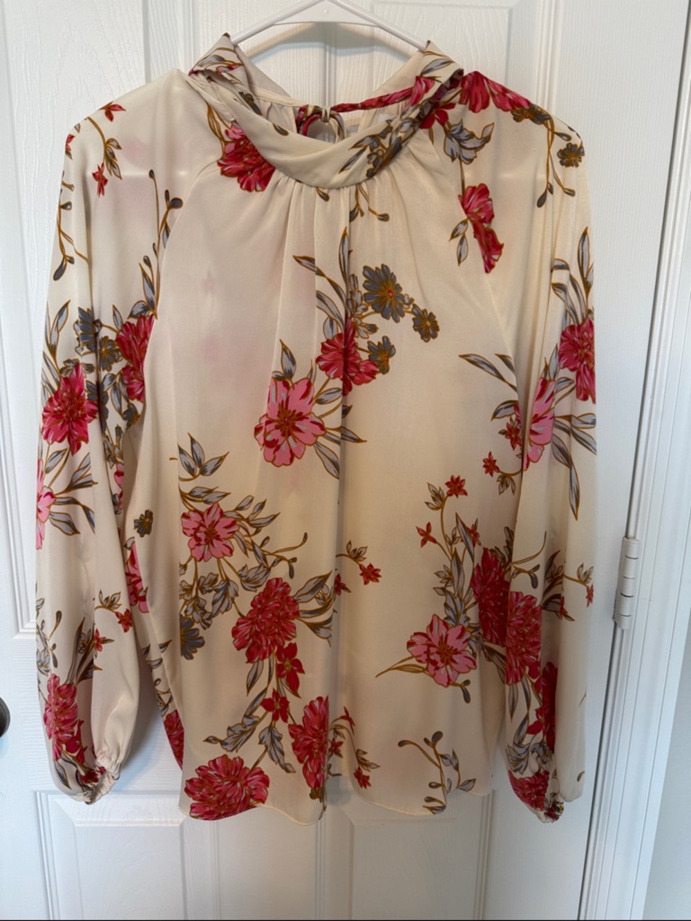 Misa Los Angeles Cream Floral Draped Neck Blouse